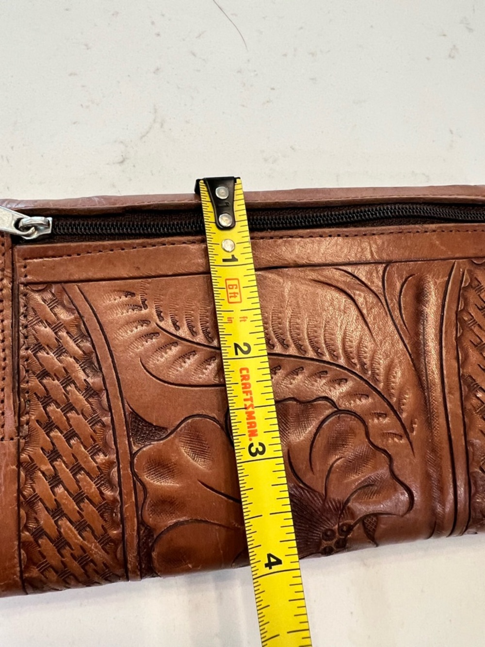Hand-Tooled Tan Leather Wallet Clutch with Decorative Silver Concho - Picture 10 of 10